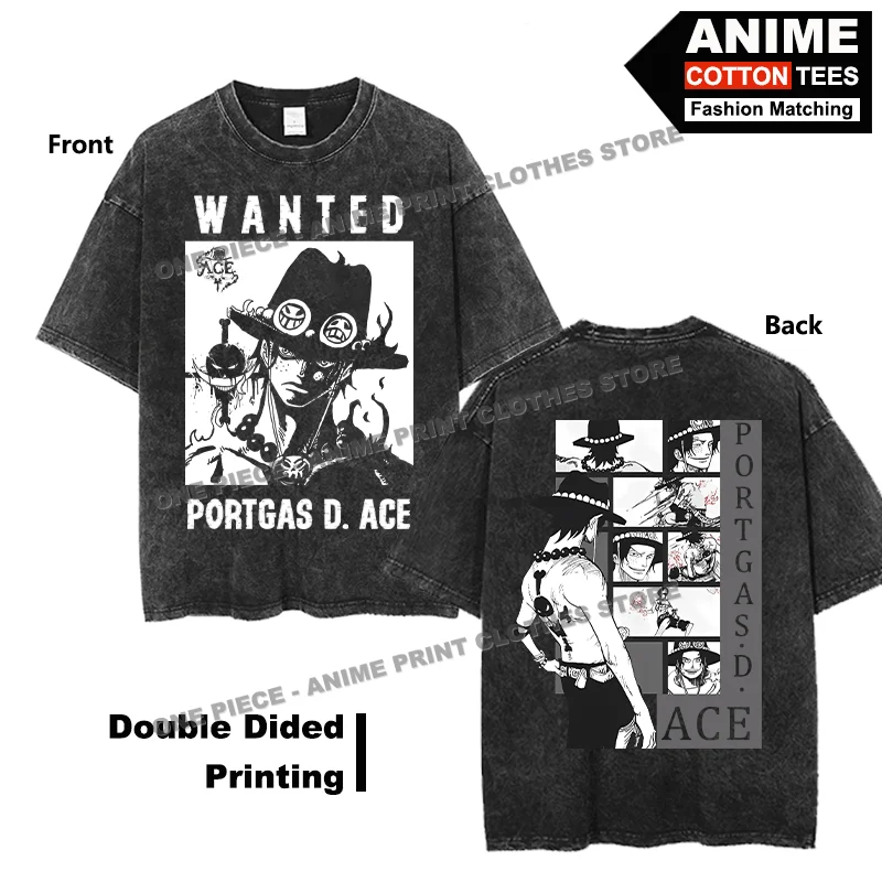 

Anime One Piece - Ace T-shirt Double Sided Print Clothing Street styl Men Women Short Sleeve Cotton Washed Vintage Loose Tees
