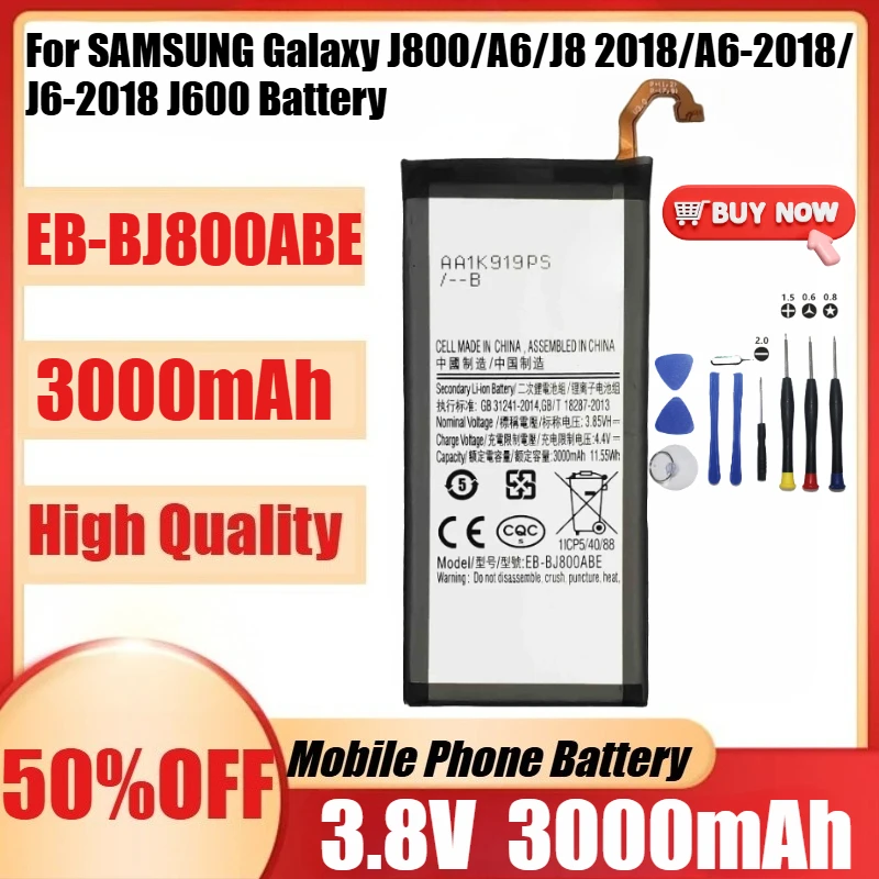 

Новый высококачественный аккумулятор EB-BJ800ABE 3,8 В, 3000 мАч для SAMSUNG Galaxy J800/A6/J8 2018/A6-2018/J6-2018 J600 + инструменты