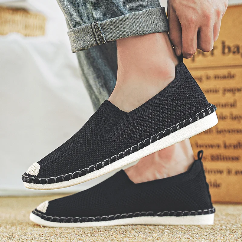 Classic Slip-On Mens Black Lazy Shoes Breathable Flat Loafers Man Comfortable Summer Casual Fisherman Shoes Men Driving Footwear