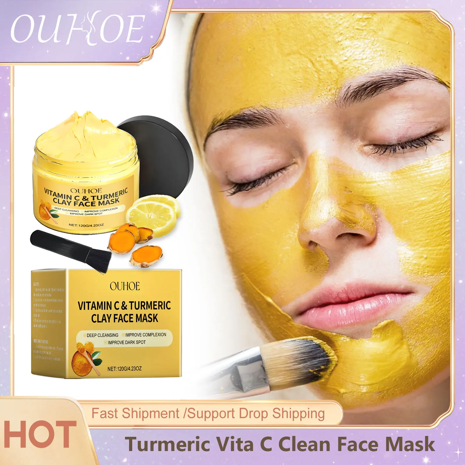 

Vitamin C Turmeric Clay Mask Face Cleansing Shrinking Pores Moisturizer Glowing Deep Hydration Oil Control Brightening Face Mask