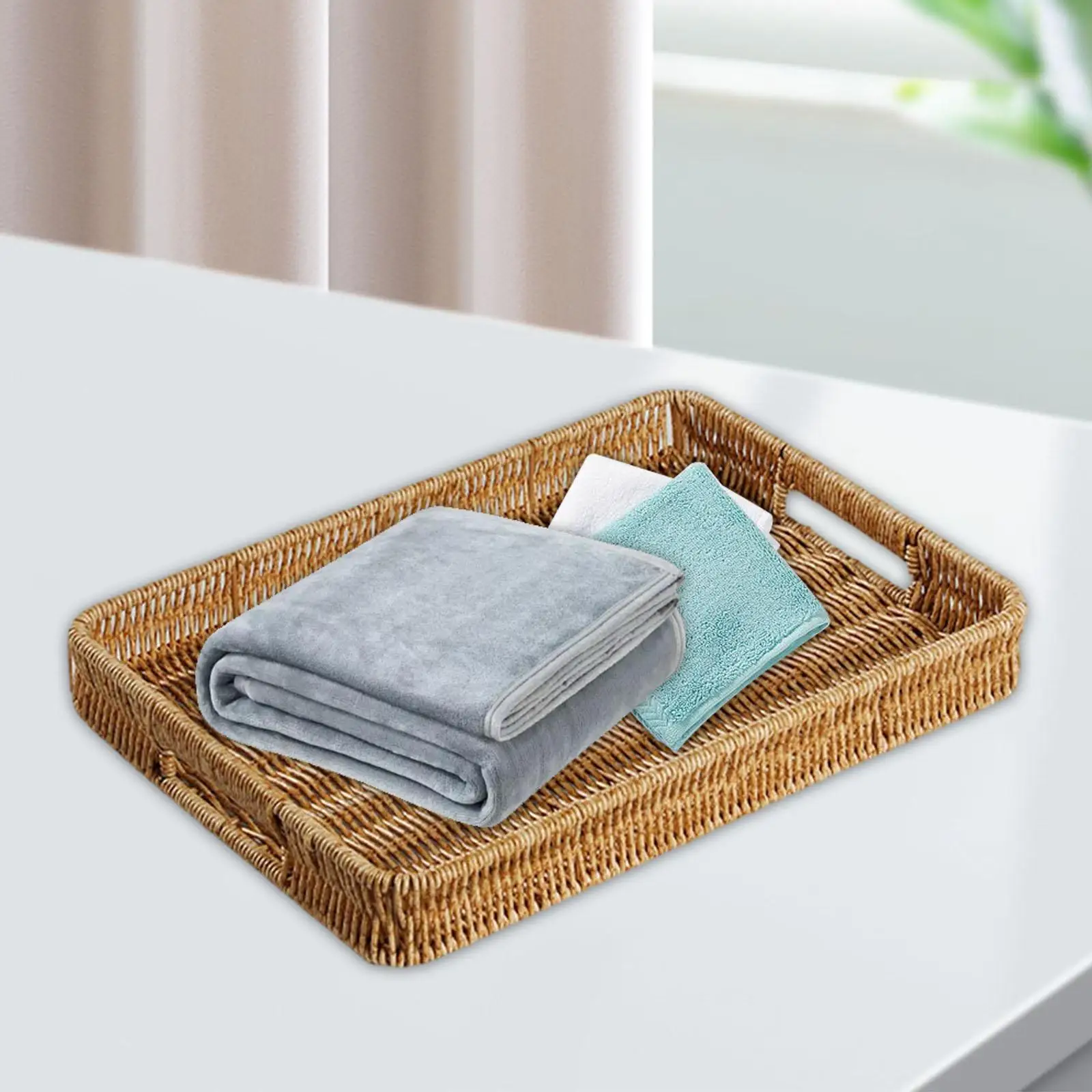 Woven Decorative Tray Modern Elegant Handwoven Tray Food Serving Basket for Countertop Kitchen Camping Parties Living Room