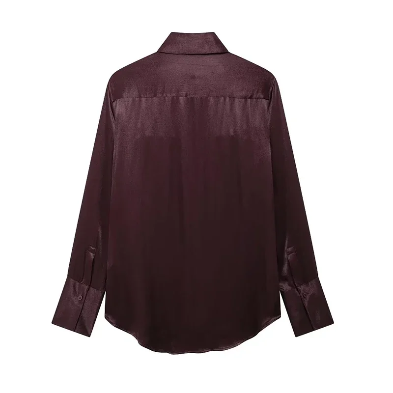 Willshela Women Fashion With Pockets Wine Red Single Breasted Blouse Vintage Lapel Neck Long Sleeves Female Chic Lady Shirts