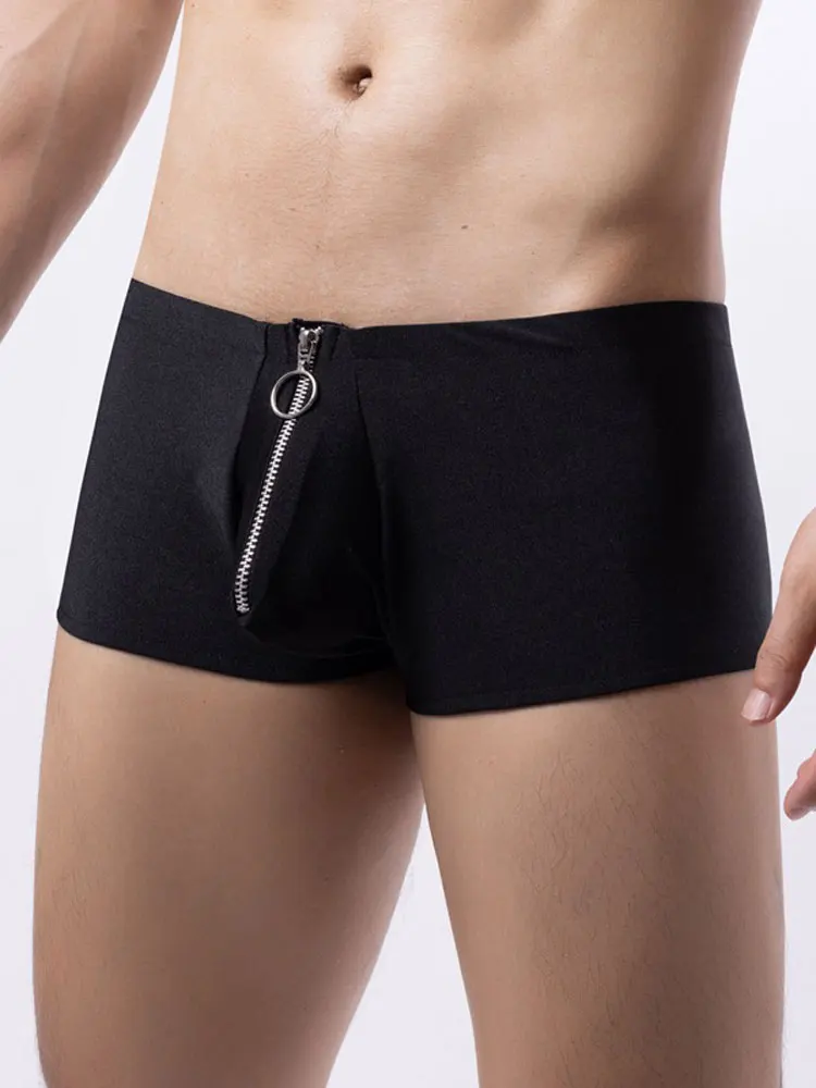 Sexy Low Waisted Men\'s Panties New In Now Zipper Bulge Pouch Boxer Underwear Men Underpants Breathable Sexiest Sissy Clothing