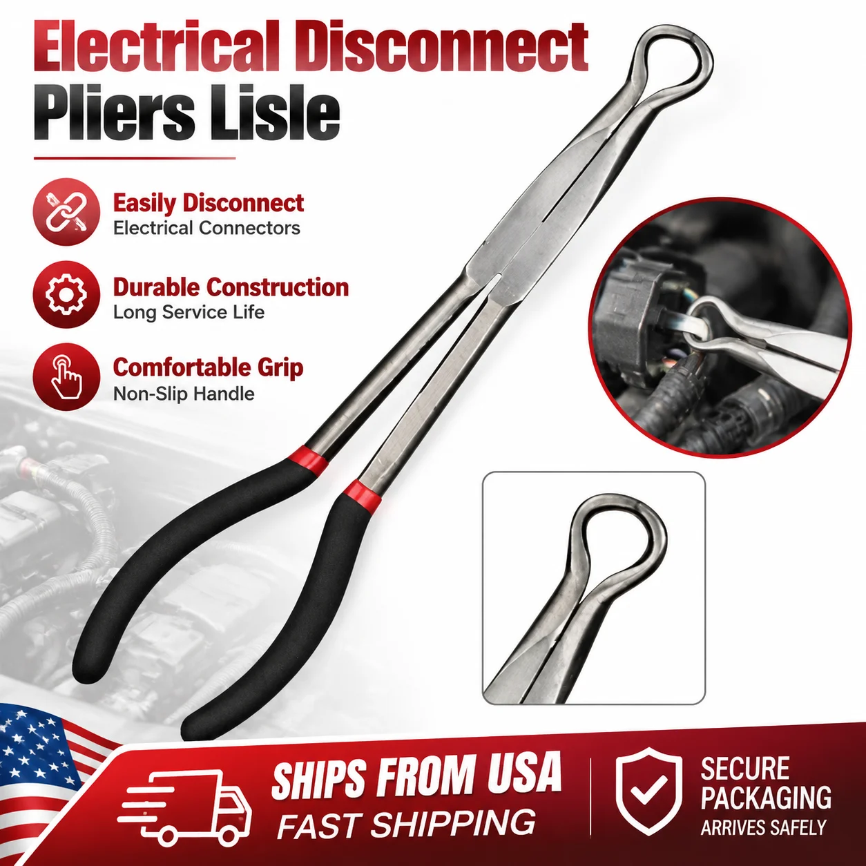 Long Reach 11 Inch Spark Plug Removal Pliers O-Shaped Electrical Disconnect Tool Fuel Line Wire Remover for Universal Car Connector Repair Handheld