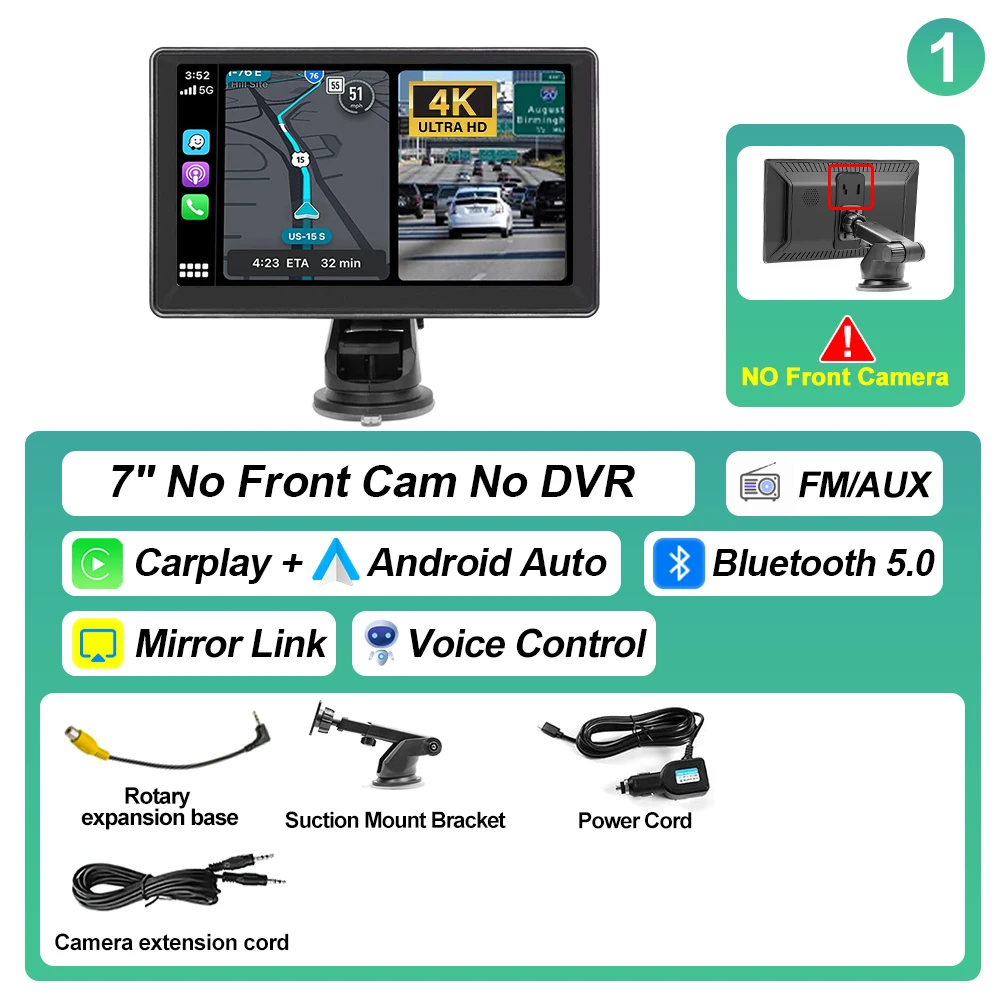 XIMA 7'' 4K Dash Cam Car Mirror Video Player Wireless Carplay Android Auto GPS Car Monitor Multimedia Rearview Camera Dashboard image 3