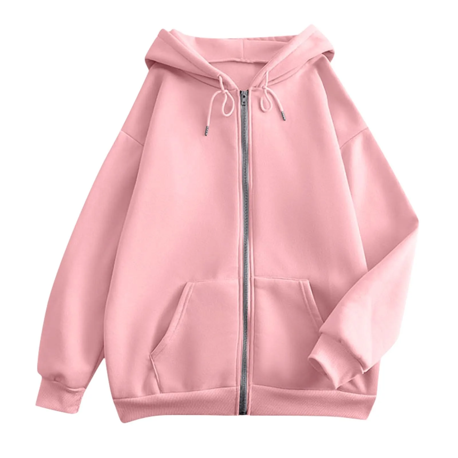 Women Zip Up Hoodies Long Sleeve Sweatshirts Casual Solid Color Oversized Hooded Jackets Autumn And Winter Vertasile Y2k Outwear