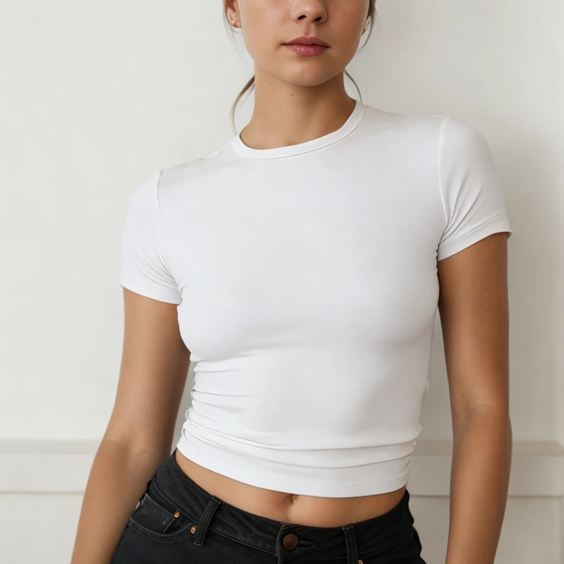 3Pcs Wholesale Womens T-Shirt Slim Short Sleeve Stretchy Soft Basic Top Casual Daily O-Neck Summer Fashion Skin-Friendly Tee Q10