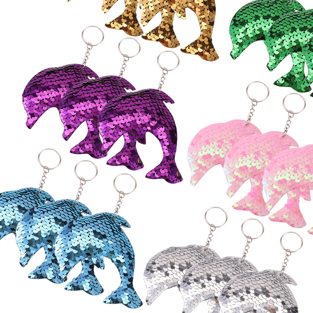 18 Stück Pailletten Schlüssel bund, Glitzer doppelseitige Delfine geformte Schlüssel ring Dekoration Brieftasche Tasche Rucksack Charms Geburtstags feier Gefälligkeiten – Detail 3