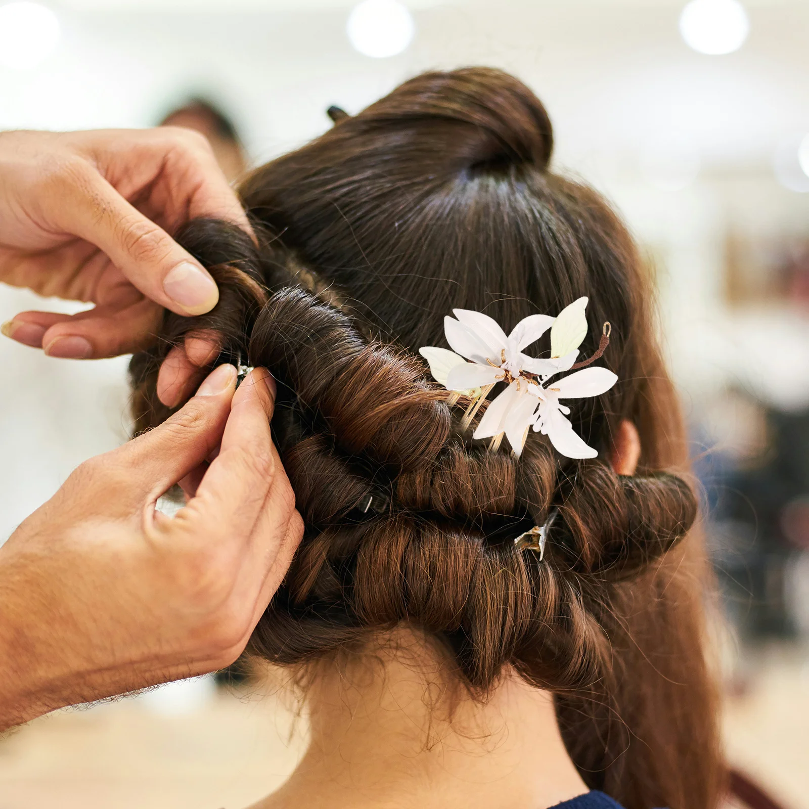 

U-Shaped Floral Hairpin Orchid Design Decorative Hair Comb for Wedding Prom Elegant Hair Ornament Flower Tassels Hairpin