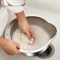 Stainless Steel Rice Washing Bowl with Drain Holes, 2-in-1 Vegetable Fruit Strainer Colander Basket for Kitchen Sink 5