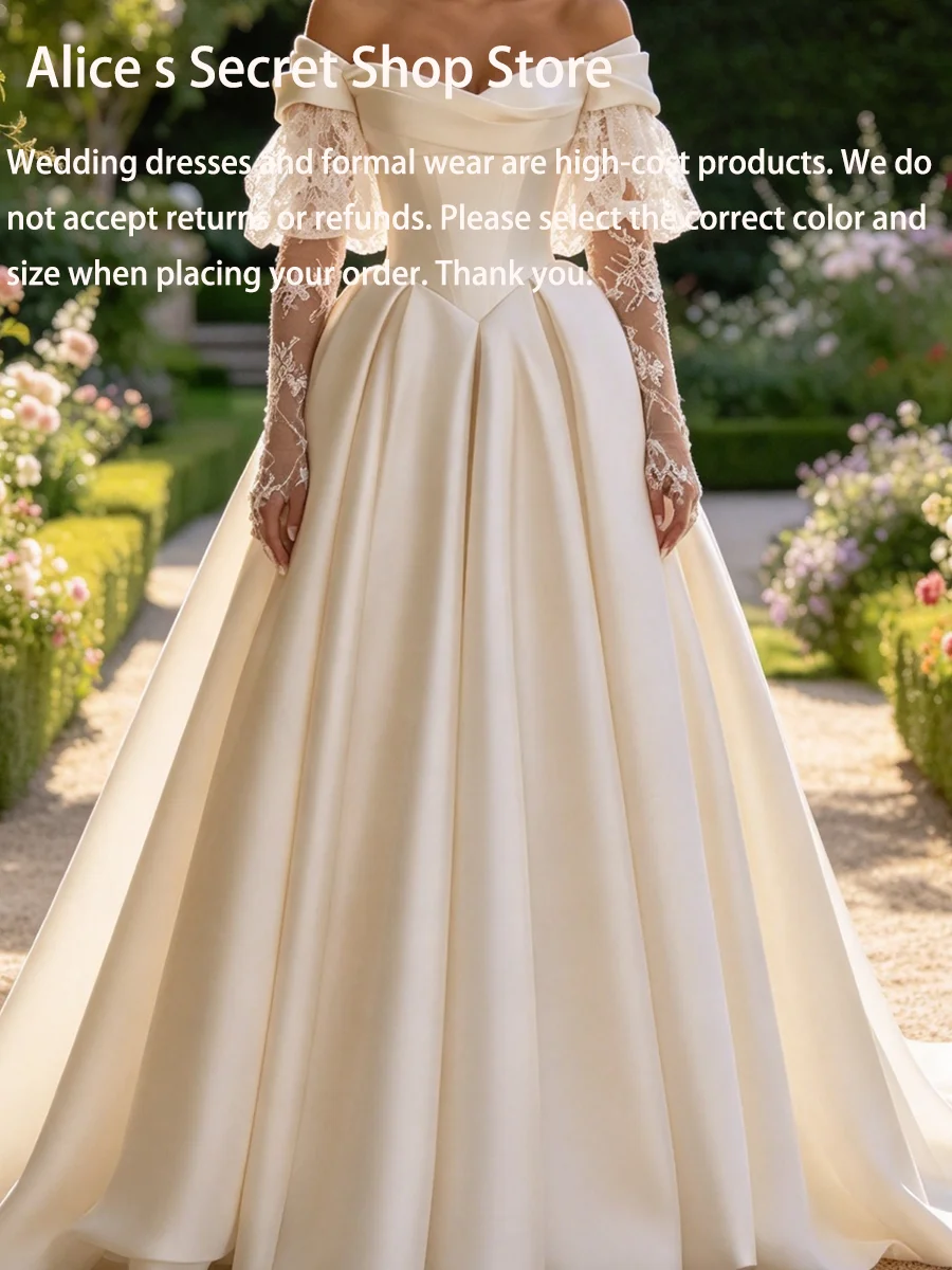 Elegant Off The Shoulder Half Sleeve Ruched A-Line Bride Wedding Dresses Bridal Gowns Customized