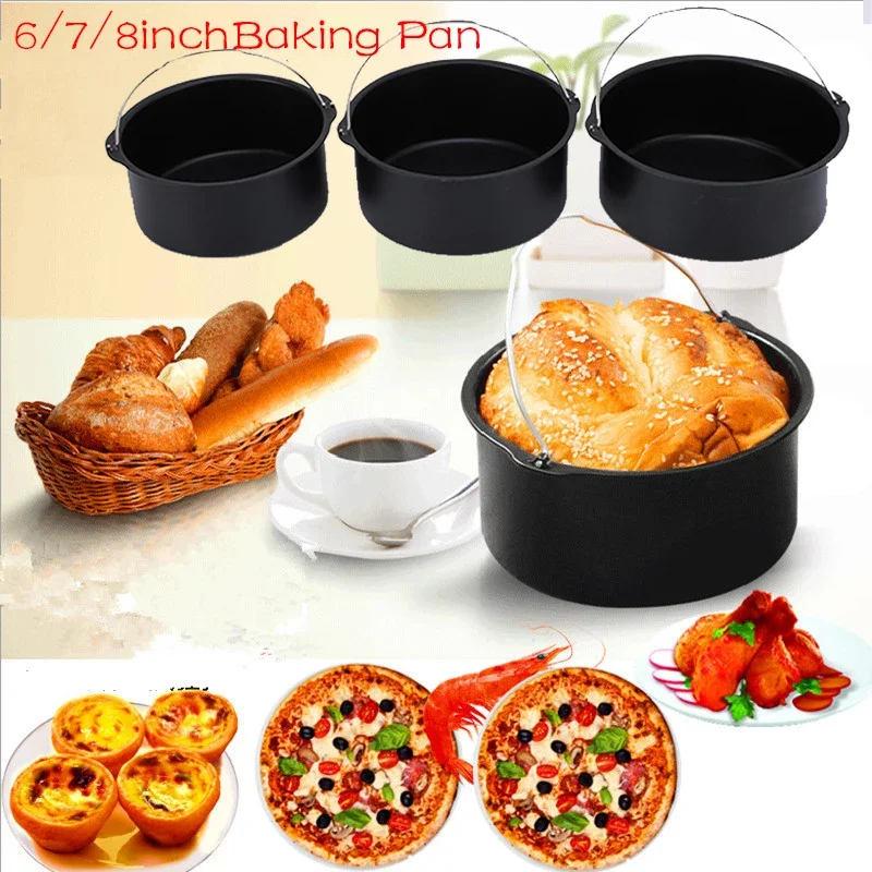 6/7/8 Inch Air Fryer Basket Non Stick Mold Air Fryer Oven Baking Tray Pizza Fried Chicken Reusable Bakeware Liner Accessories