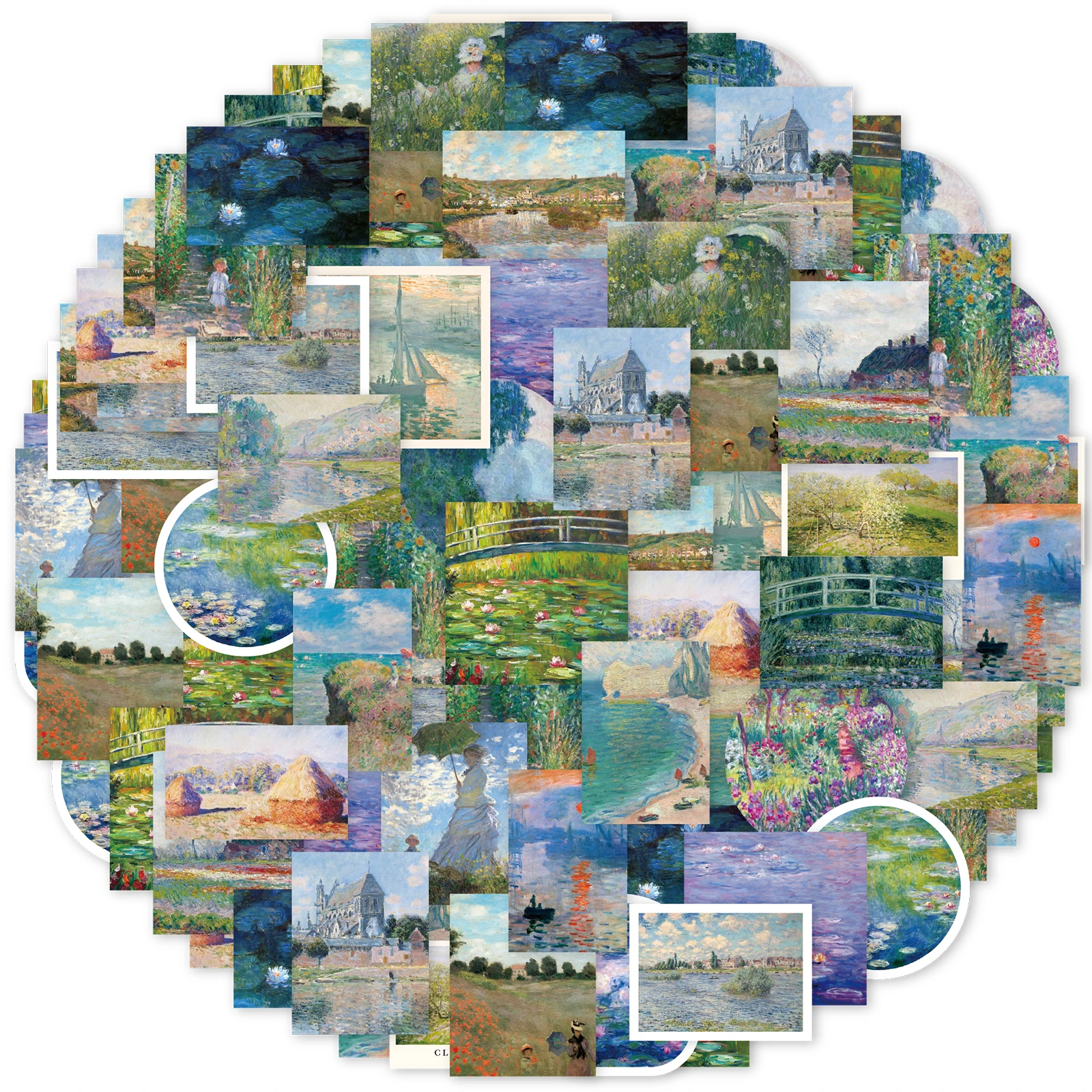 46pcs Monet Garden Oil Painting Pattern Stickers for Notebooks, Water Bottles, Suitcases and Mobile Phones, Envelopes, Pen Cases