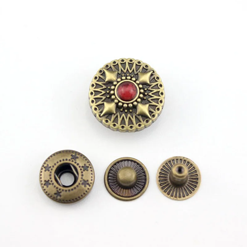 1Set Vintage Snap Button Metal Buttons Press Studs Nail Rivet with Bead Decor Bag Snap Fastener Leather Sewing Craft Accessories