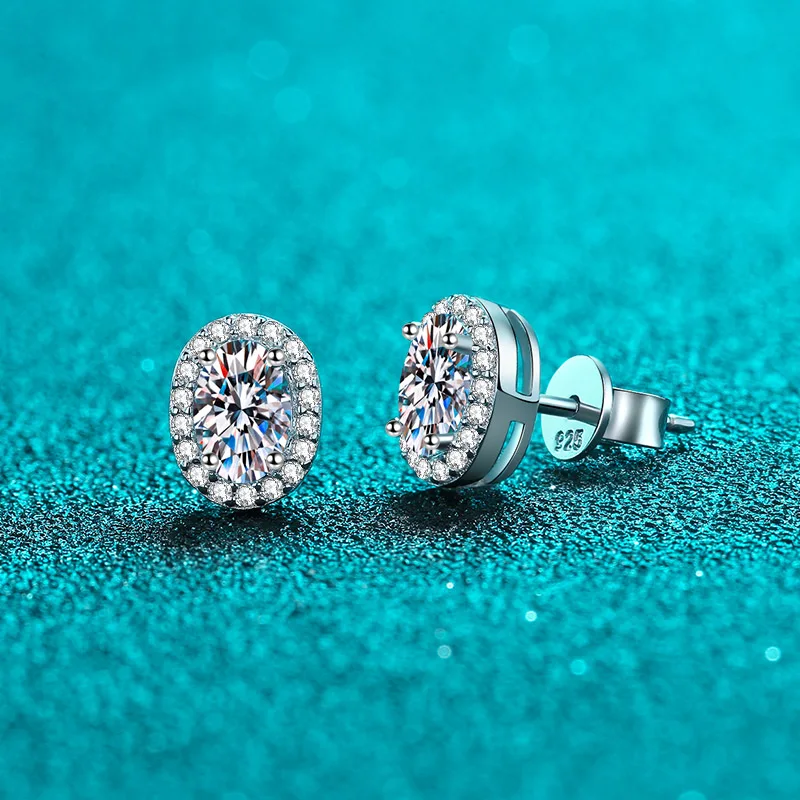 Wholesale Custom Fine Jewelry Oval Cut D Color 2.0CT Moissanite Diamond Earrings S925 Sterling Silver Stud Earrings for Women