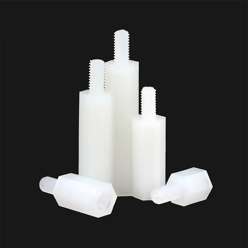 20/ 50pcs Male to Female White/ Black PCB Nylon Standoff Spacer M2 M2.5 M3 M4*L 6 Column Plastic Spacing Screws length: 5-50mm