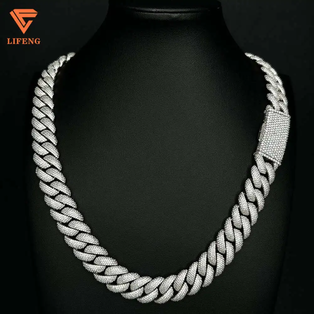 

Wholesale Price Cuban Chain 18mm Carved Brand Custom Silver Necklace 925 Sterling Silver Metal Charm Cuban Chain