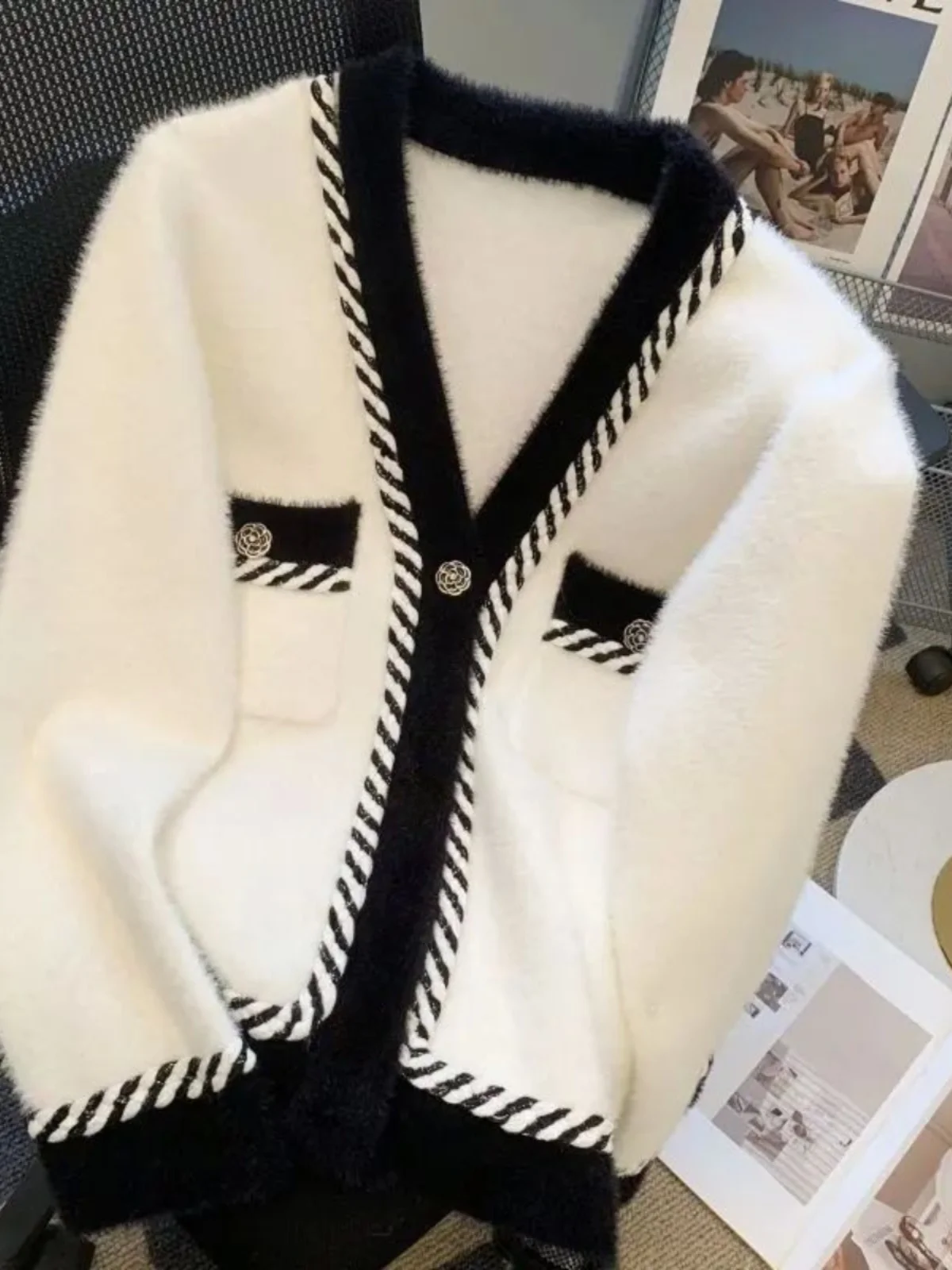 

Loose Knitted Cardigan Women's Street Sle Slim Fit Long Sve round Ne No Button Decoration Pure Color Autumn New Arrival
