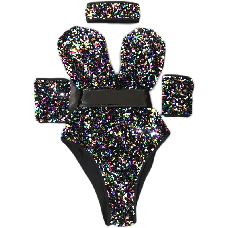 

New Pole Dancing Costume For Female Colorful Sequins Bodysuit Nightclub Singer Dancer Stage Show Dancewear Bar Rave Outfits Set