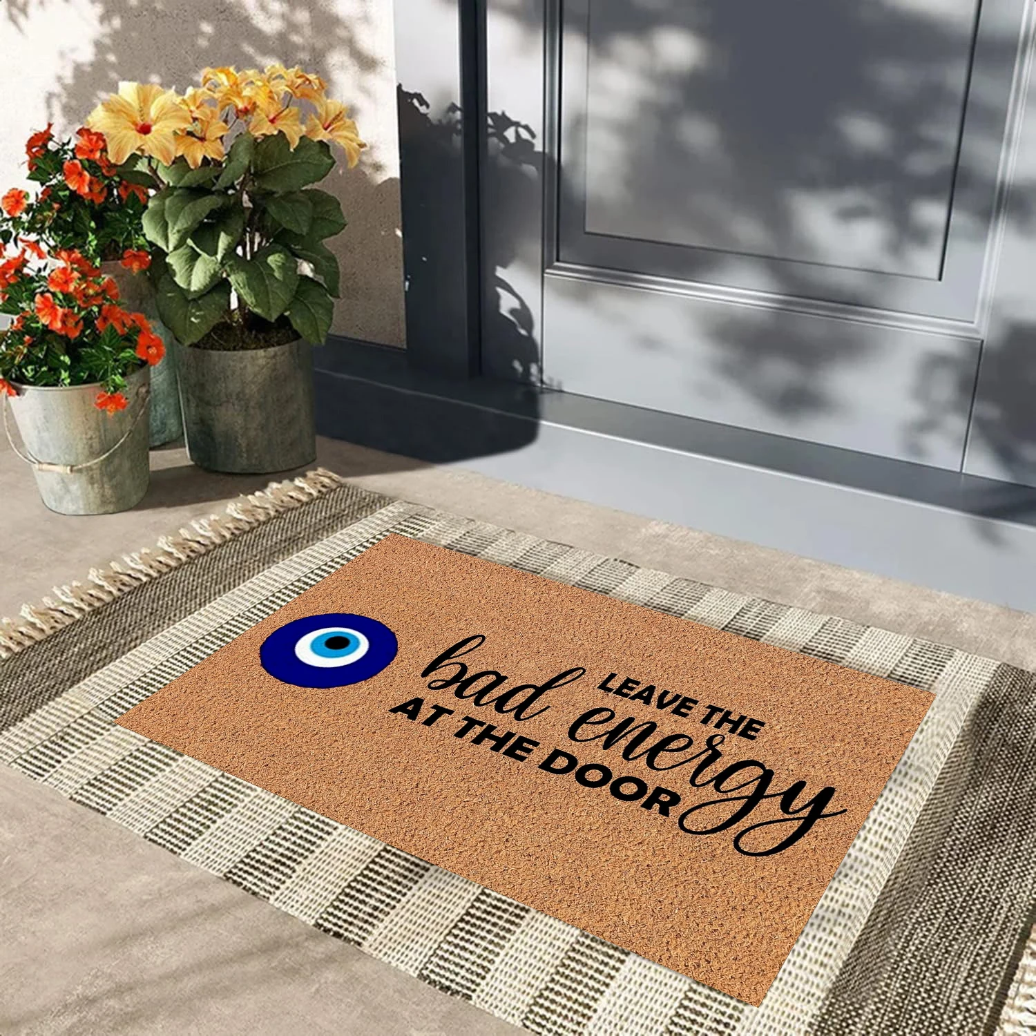 Leave The Bad Energy AT The Door Mats Rubber Backing Carpet Anti-Slip Funny Entrance Doormat Outdoor Carpet Porch Kitchen Rugs