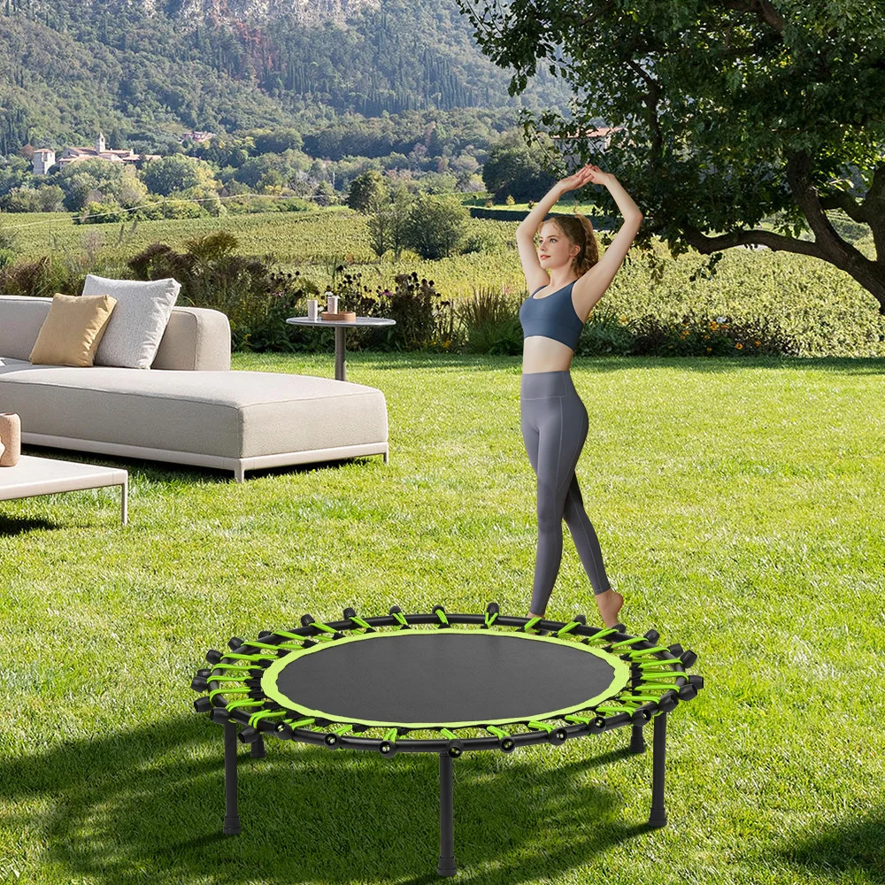 【Breeins】Silent Mini Trampoline Fitness Trampoline Bungee Rebounder Jumping Cardio Trainer Workout for Adults