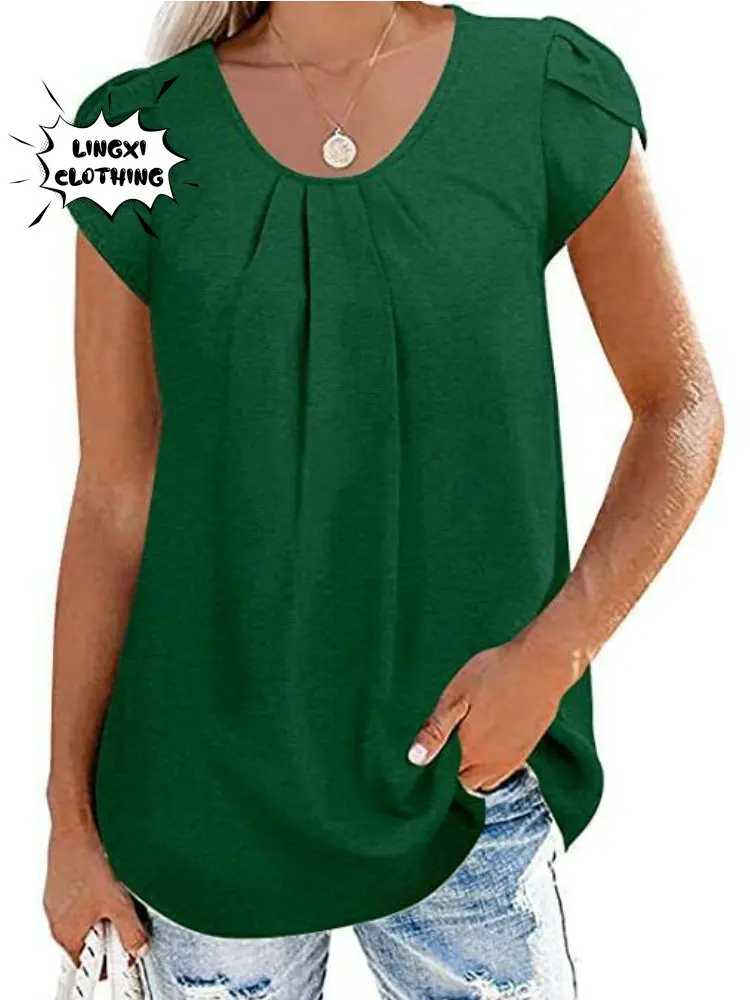 Fashion Woman Blouse 2023 Solid Color Short Sleeved Round Neck Casual Shirt Large Size Casual Elegant Cool Top T-shirts