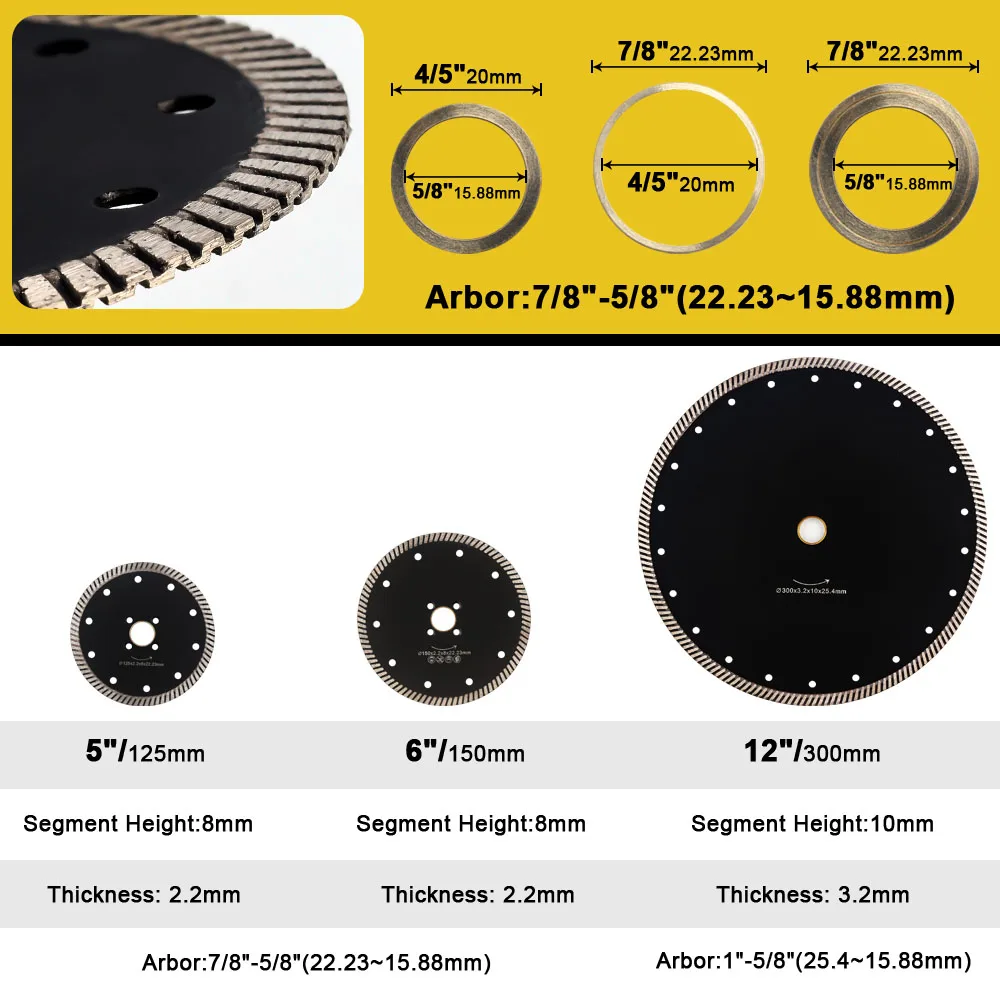 6 인치 150mm 다이아몬드 블레이드 전문 다이아몬드 도구 터보 세그먼트 스톤 커팅 유니버설 톱, 화강암 사암용