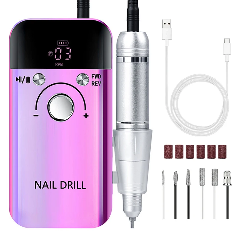 45000 RPM nagelboormachine met geluidsarme draagbare nagelboormachine Oplaadbare nagelschuurmachine Bestand voor manicure salon gereedschap