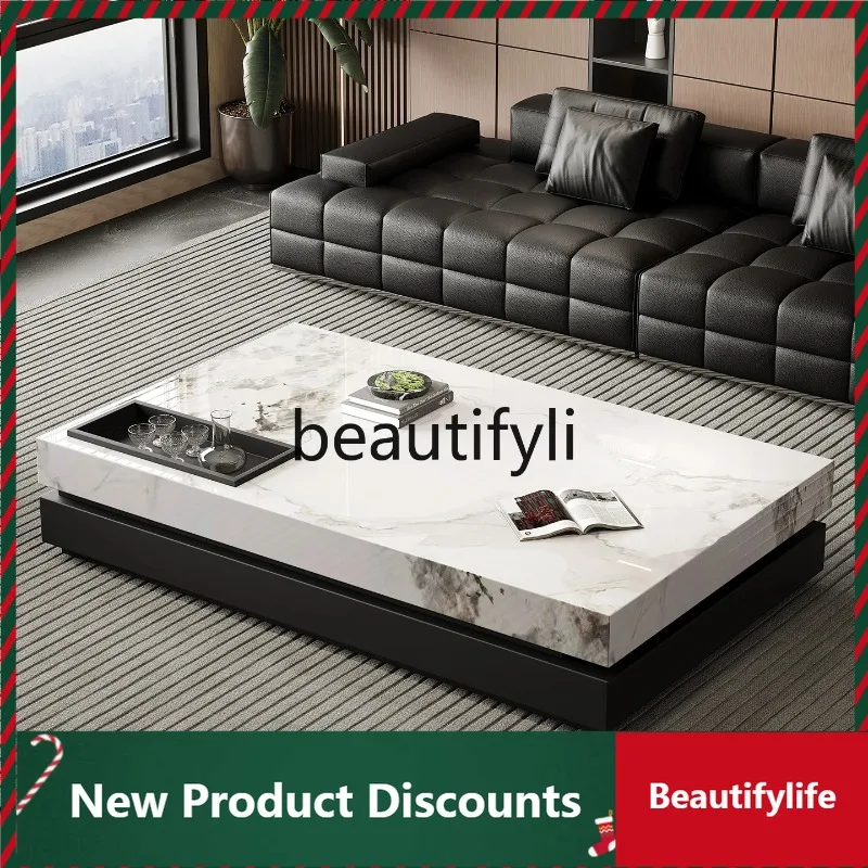 

LTModern Minimalist Rock Slab Coffee Table Italian Light Luxury Simple Living Room Home High-end Square Coffee Table D80