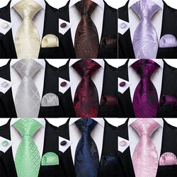 Fashion Paisley Plaid Floral Men's 8cm Tie Set with Handkerchief Cufflinks Groom Wedding Party Accessories Cravat Gift for Men