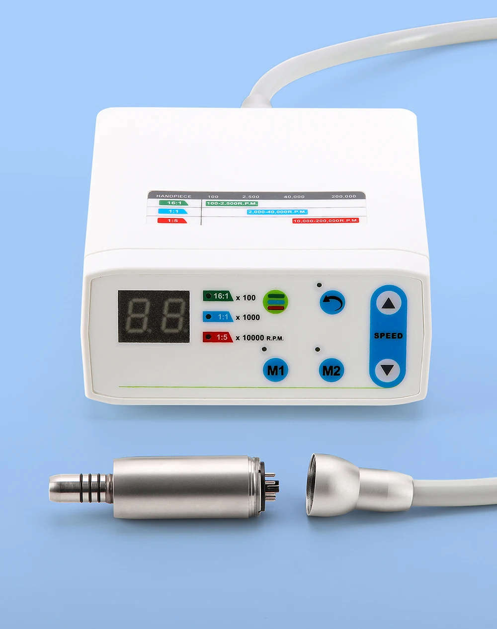 AZDENT Dental Elektrischer Mikromotor mit LED-Faseroptik, bürstenlos, interner Spray, passend für 1:1, 1:5, 16:1 Niedriggeschwindigkeits-Handstücke, klinisch – Detail 17
