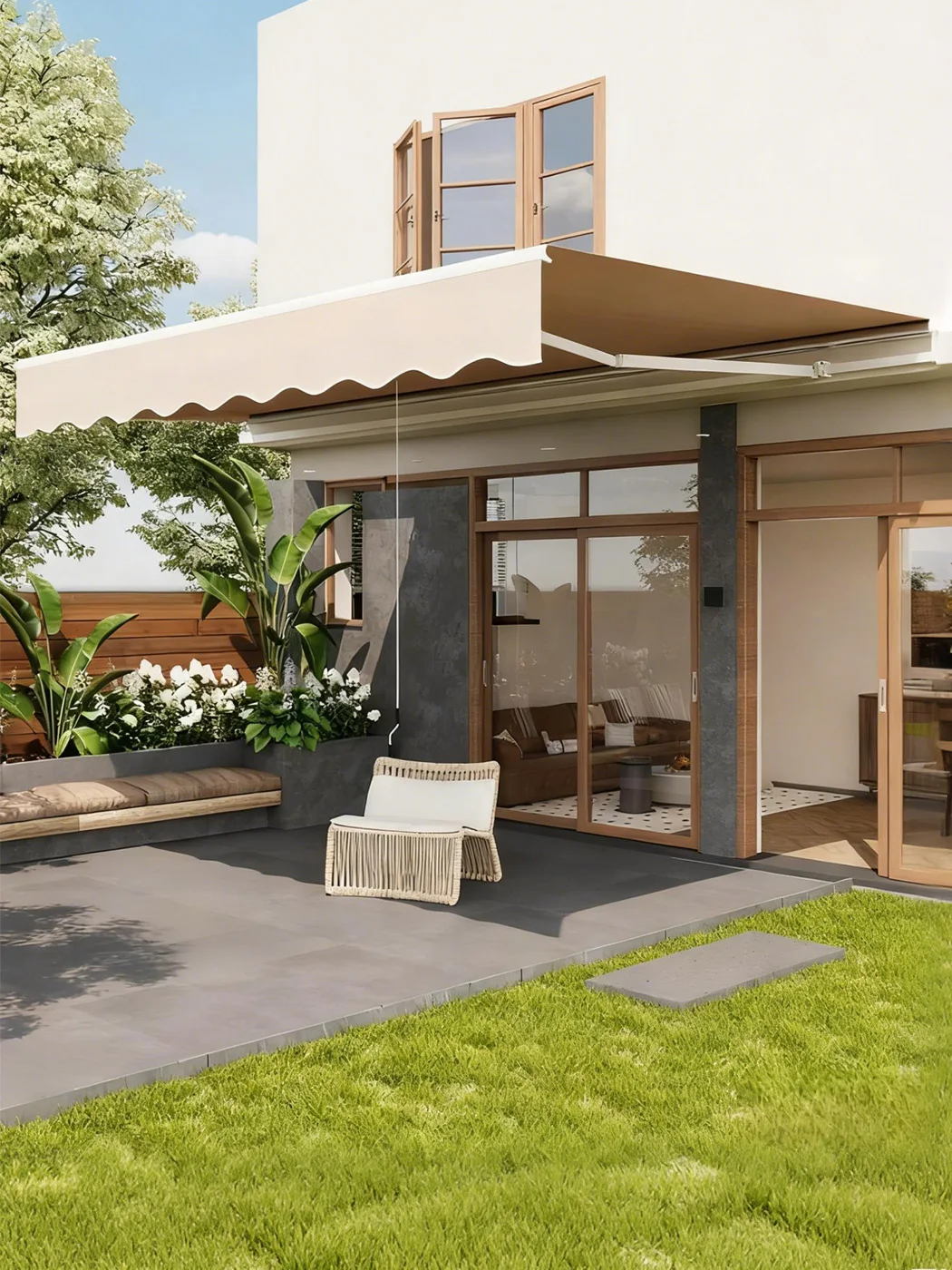 3x2,5m Ausziehbare Terrassenmarkise, Manuelle Kurbel-Sonnenschutzmarkise mit Wasserdichtem UV50+ Stoff & Aluminiumrahmen für Balkon Garten Outdoor – Detail 2
