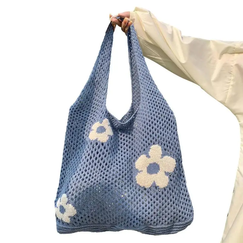 

Crochet Tote Bag Flower Pattern Crochet Mesh Beach Tote Bag Hand Crocheted Bags Large Shoulder Shopping Bag Tote Bag Cute Tote