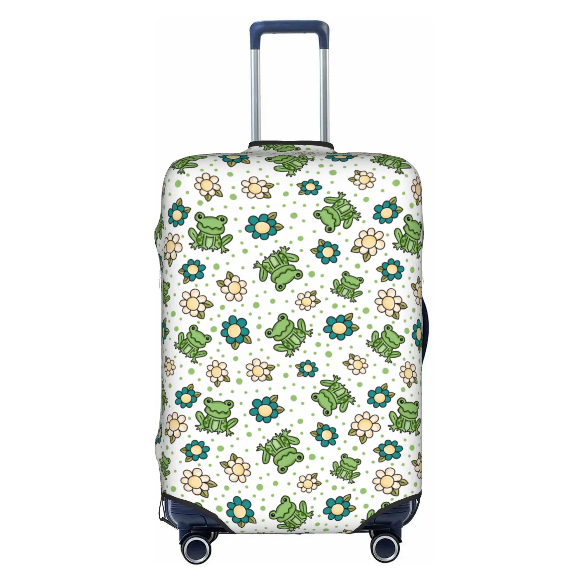 Funny Flowers and Green Frogs  Luggage Cover Protector Elastic Animal Lover  Travel Suitcase Covers