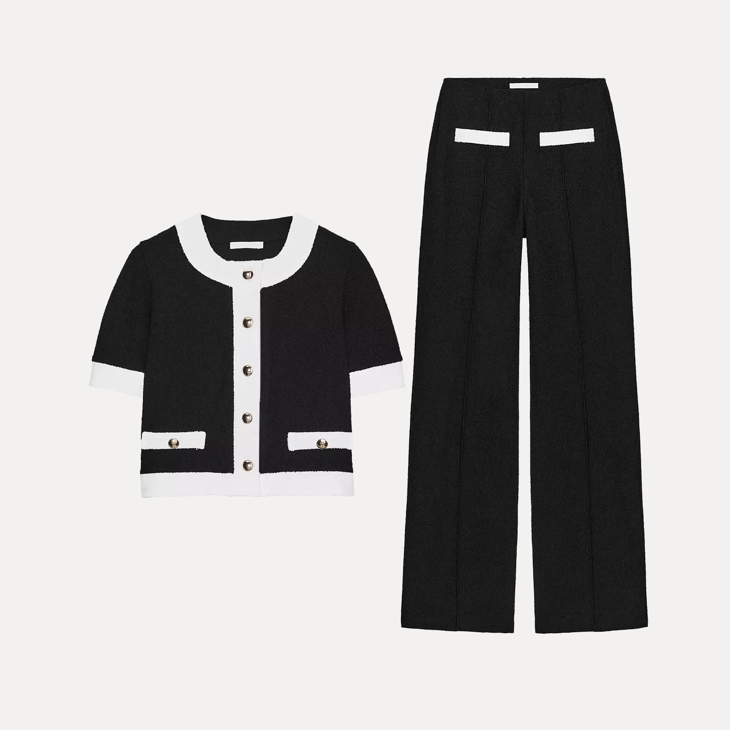 Z 2025 New Faion round Ne ort Sve Outerwear And High Waist Pants Women's Sli Set High Waist European Sle ...