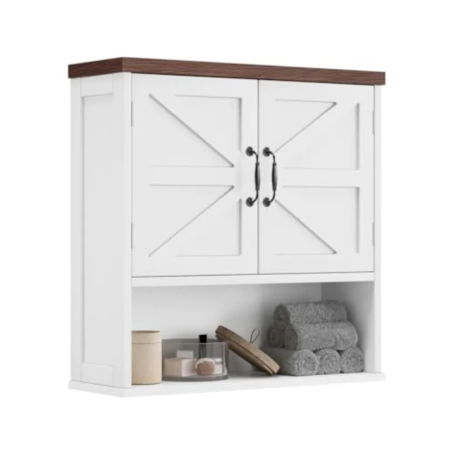 

Wall Mounted White Farmhouse Bathroom Cabinet with Adjustable Shelf for Medicine Storage Ideal for Bathroom Living Room Laundry