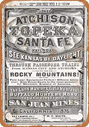 1876 Santa Fe Railroad Through Kansas Vintage Look Metal Sign   Wall Decor