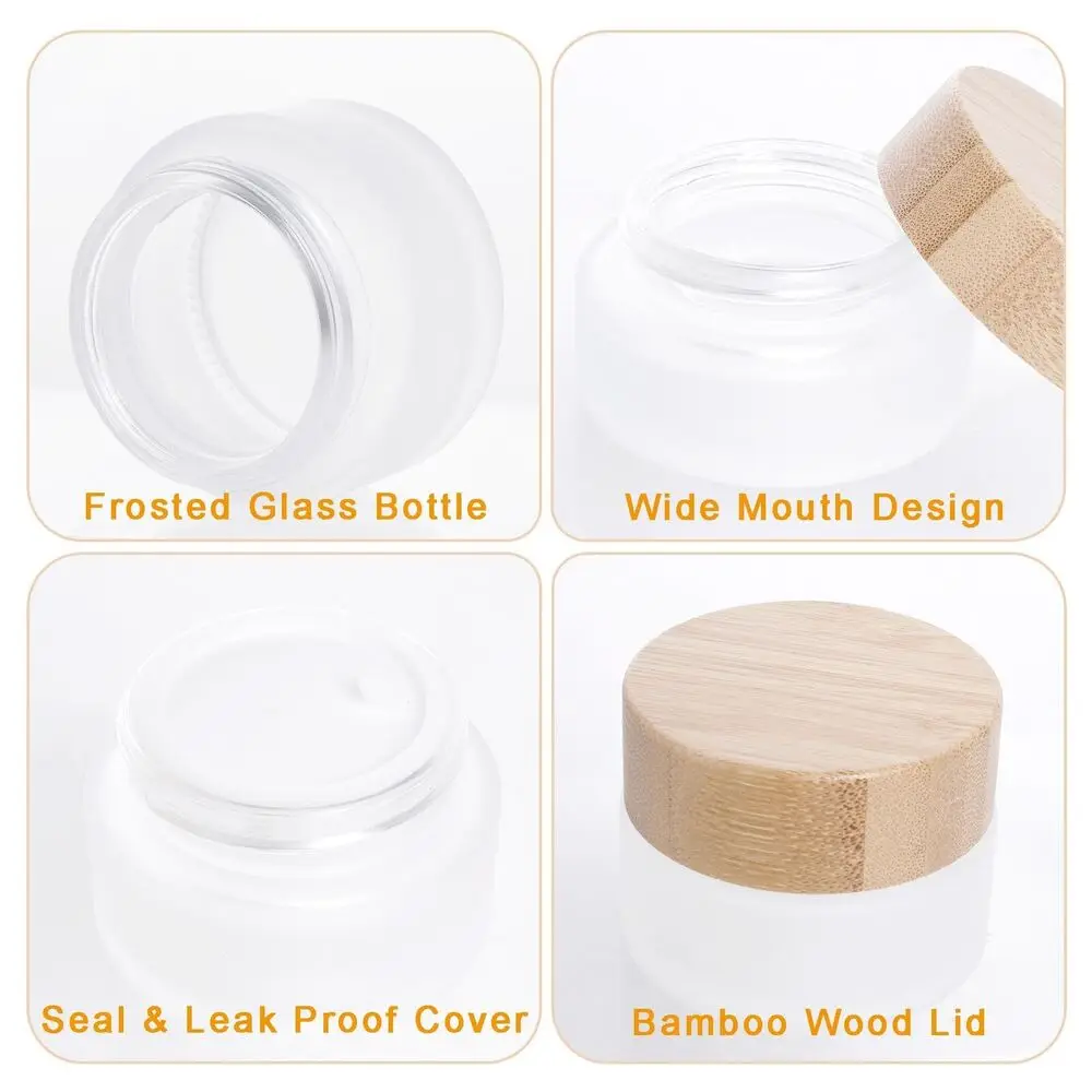 105Pcs 50g Frosted Glass Cosmetic Jars with Bamboo Lid Refillable Cosmetic Cream Container 15g 30g 100g 150g 200g