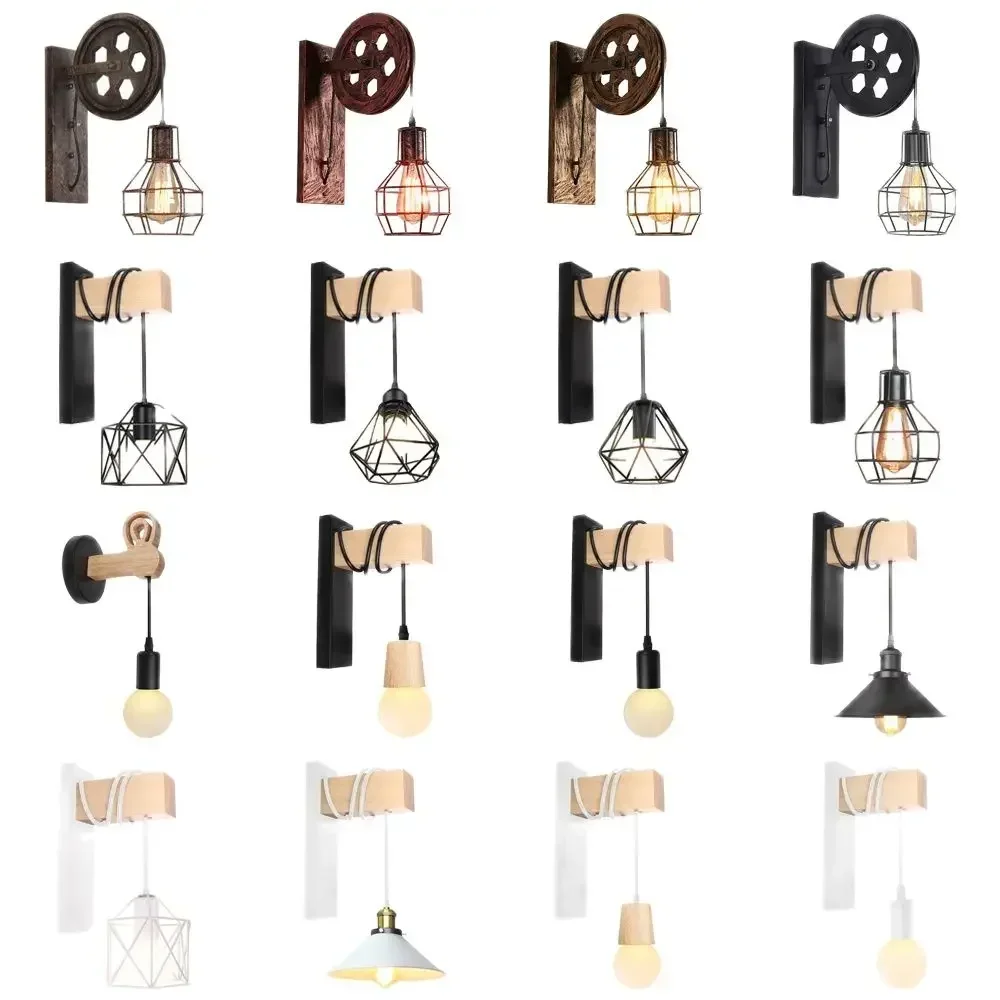 Vintage Industrial Wall Light Shade Ceiling Lifting Pulley Retro Loft Lamp Cafe Bar Adjustable Sconce Fixture Lighting Home Deco
