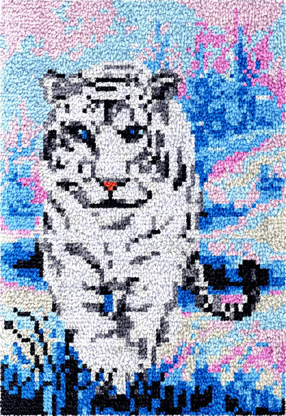 Kits de alfombra con gancho de pestillo de tigre blanco, manualidades de tapiz para adultos, manualidades DIY, malla plastica, alfombra bordada, kit de tapijt por tappeto