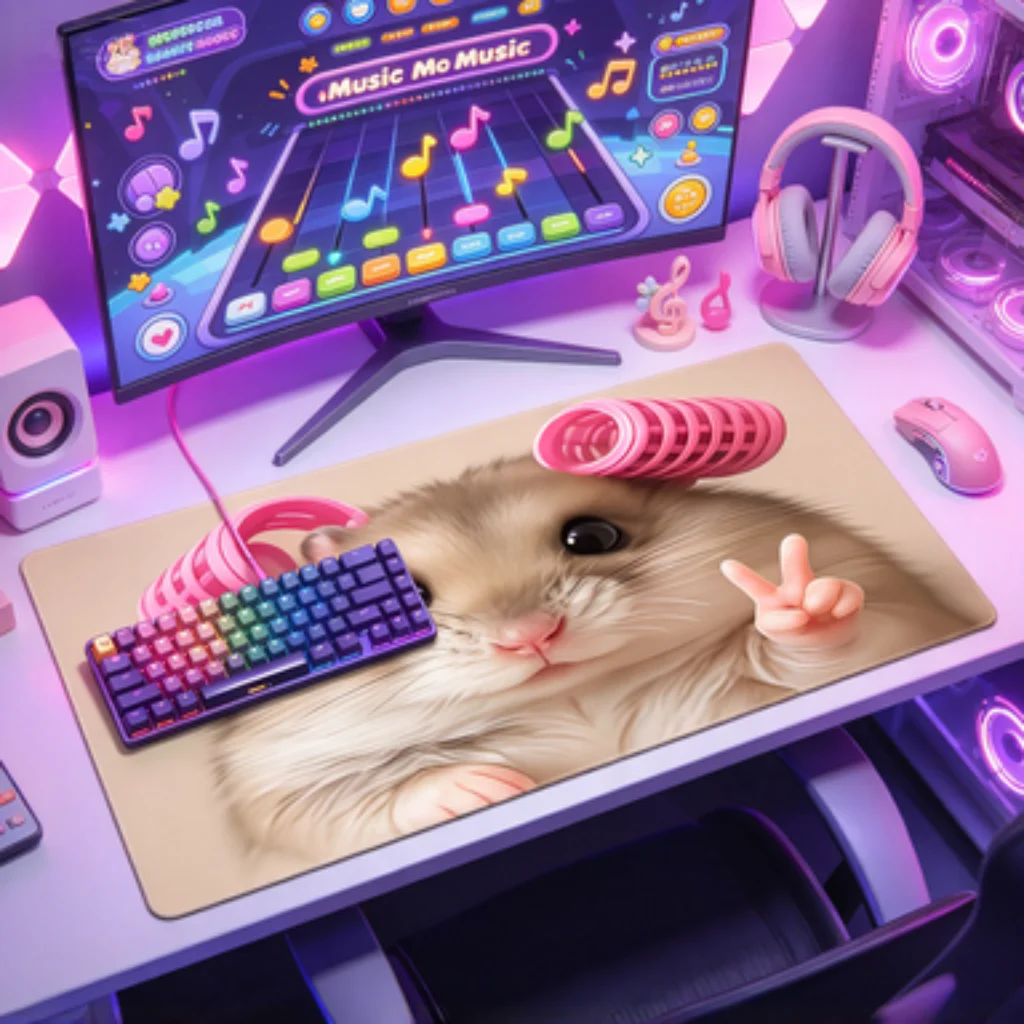 Cute Hamster Group Desk Mat, Retro Pony Coffee Mouse Pad, Blue Fish Line PC Accessory, Cow Print Pink Pig Keyboard Mat.