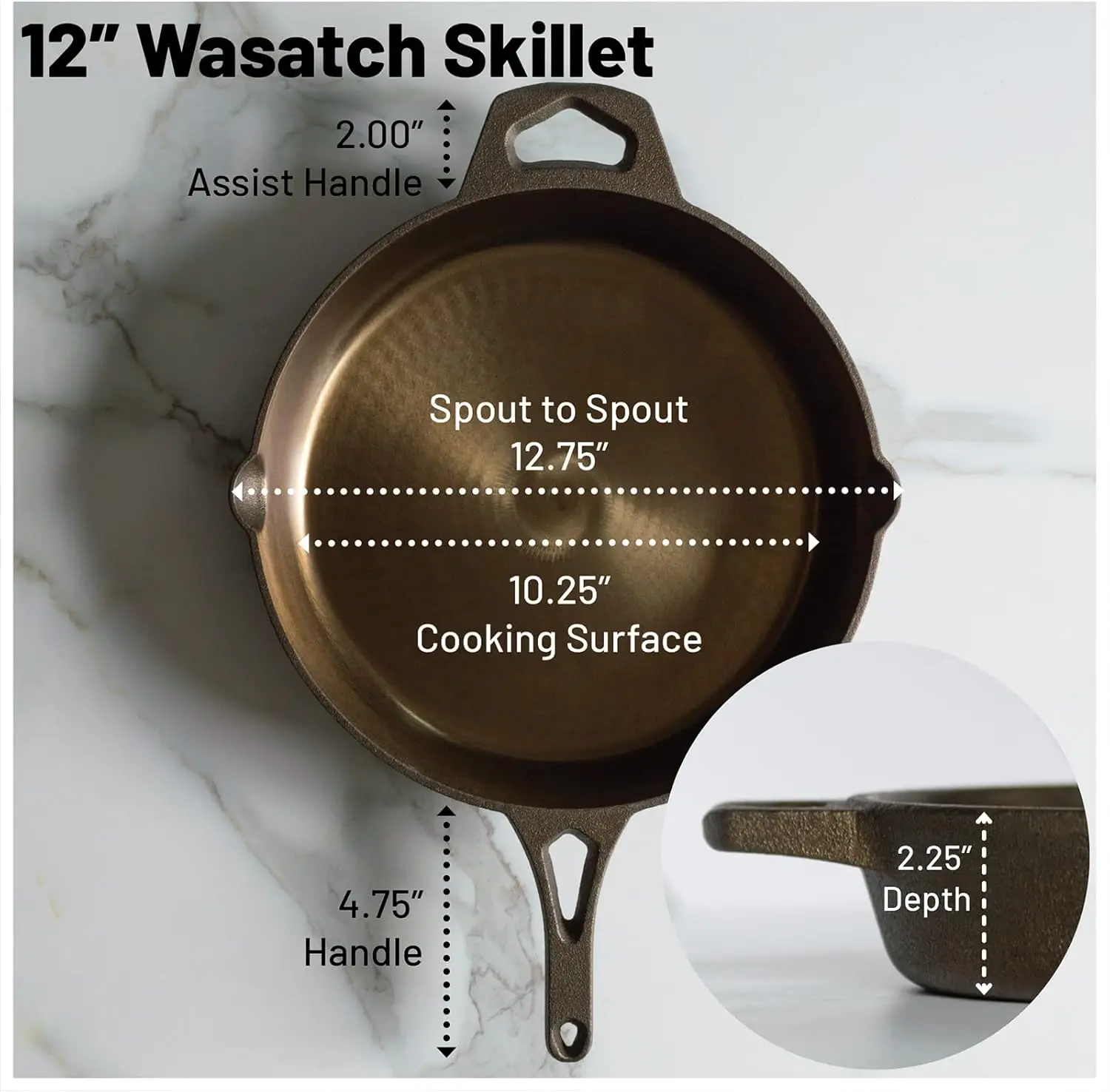 Backcountry Iron 12 Inch 3 Quarts Smooth Wasatch Pre-Seasoned Round Cast Iron Skillet Cookware Pans