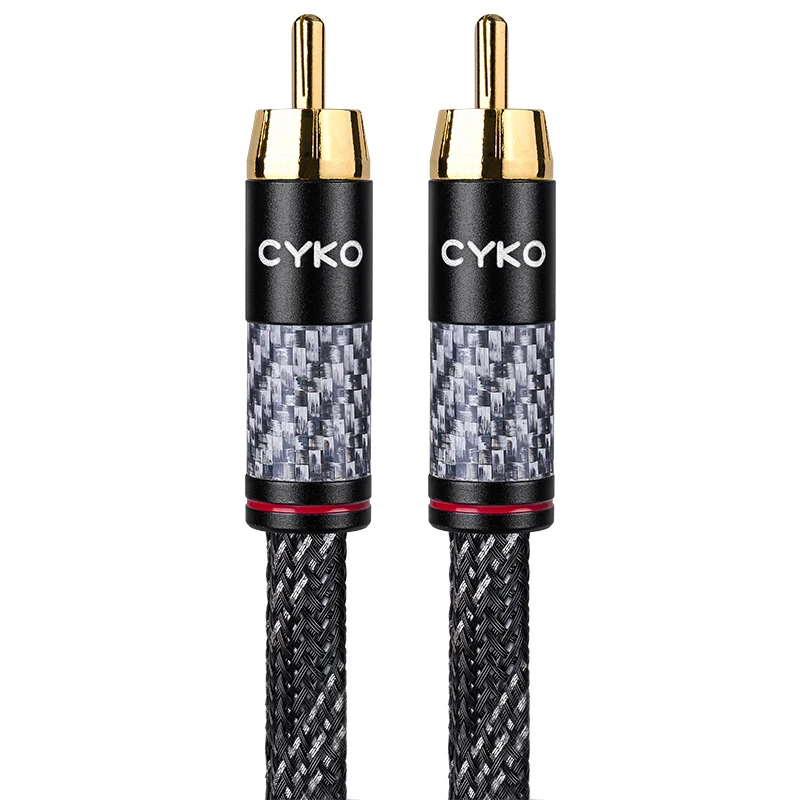 CYKO Hifi 6N OFC كابل صوت محوري RCA مطلي بالذهب ذكر إلى ذكر لمضخم الطاقة للتلفزيون الخلاط