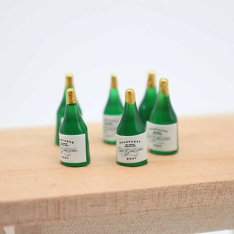 6Pcs 1/12 Dollhouse Simulation Wine Bottles Champagne Bottle Model For Dolls House Decoration Drink Accessories Kids Toys