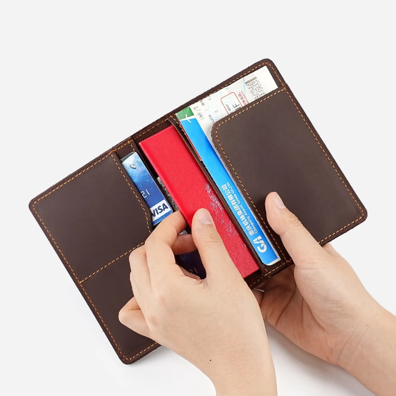 

Элитный кожаный кошелек для паспорта из кожи Crazy Horse с отделениями для карт, держатель для проездных документов из натуральной кожи высшего качества для путешествий