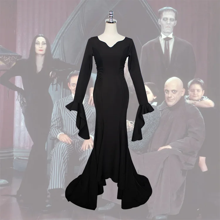 

Wednesday Family Morticia Addams Cosplay Costume Gothic Ghost Vampire Black Dress Morticia for Women Halloween Party