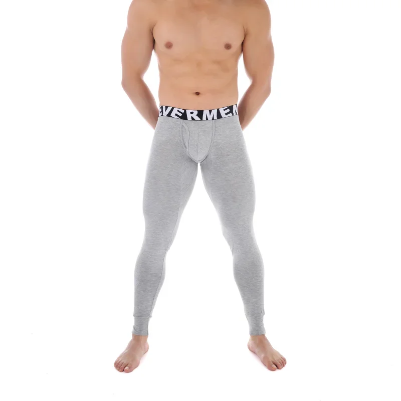 Men\'s Thermal Underwear Slim-Fit Pants Long Johns Modal Elastic U Pouch Side Opening Leggings Fitness Seamless Pajama Pants