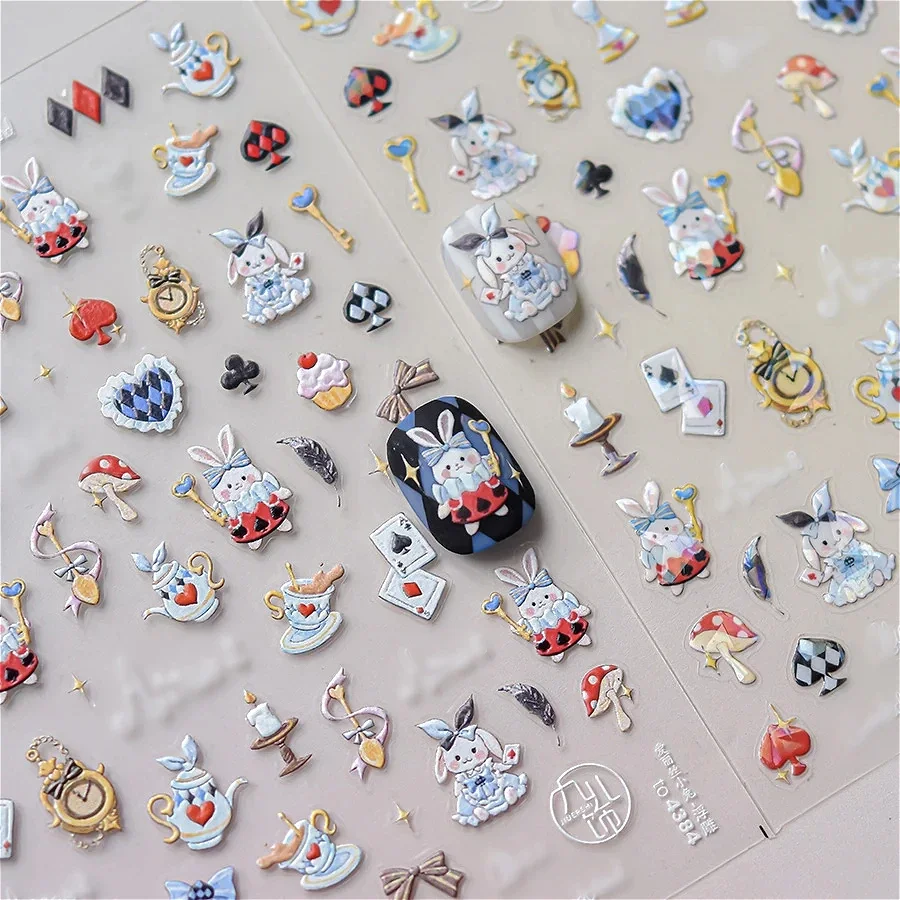 Magic Bunny Bowknot Poker Timepiece Teapot Coffee Cup Cake Star Love Heart Mushroom Rabbit Cat Nail Art Stickers Manicure Decals