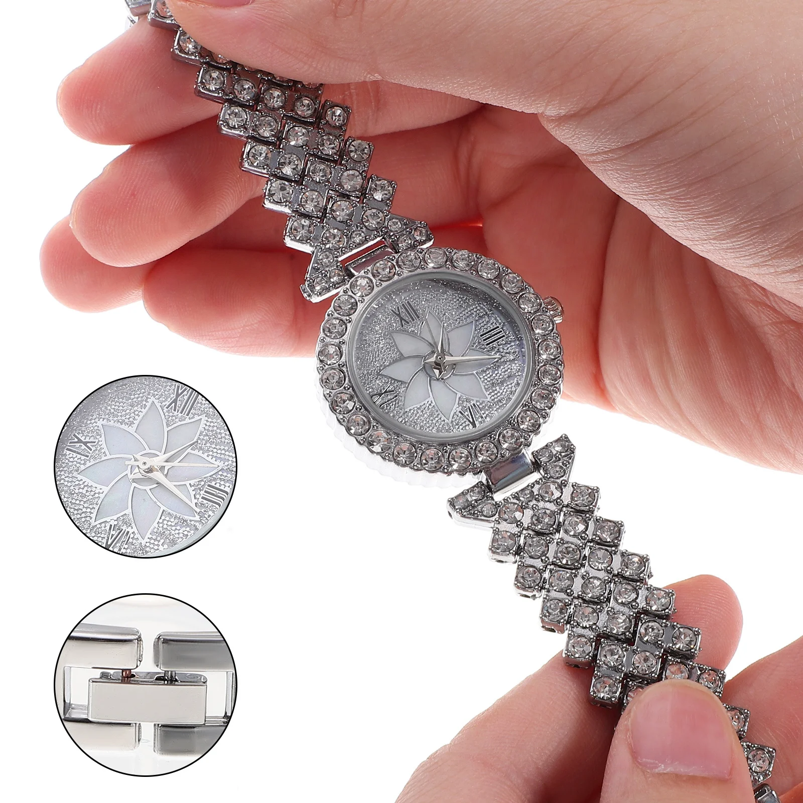 

Fashion Women Rhinestone Inlaid Quartz Wristwatch Bracelet Set Luxury Shiny Jewelry for Gifts Wristwatch for Women