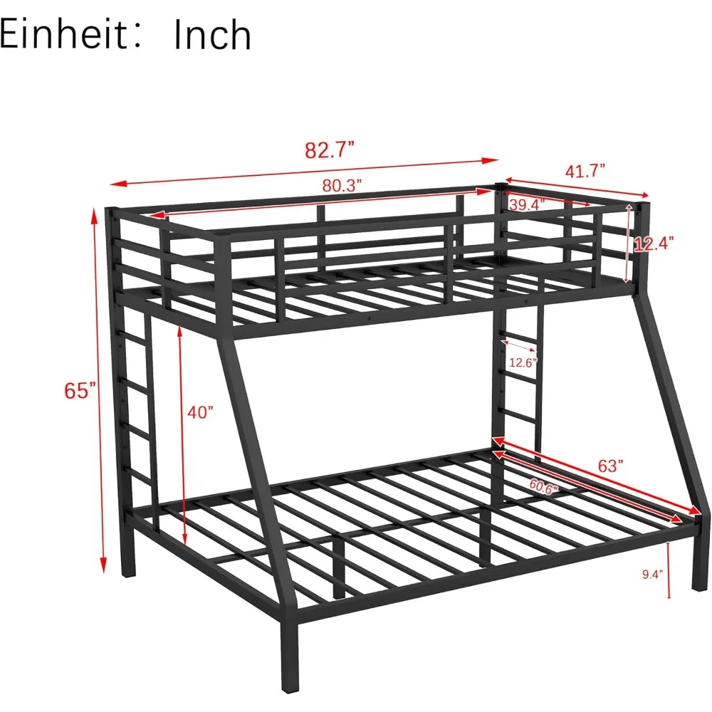 Upgraded Version Best Metal Twin XL Over Queen Bunk Bed, Heavy-Duty Thicken Steel Queen Bunk Beds Frame Twin Over Queen Size